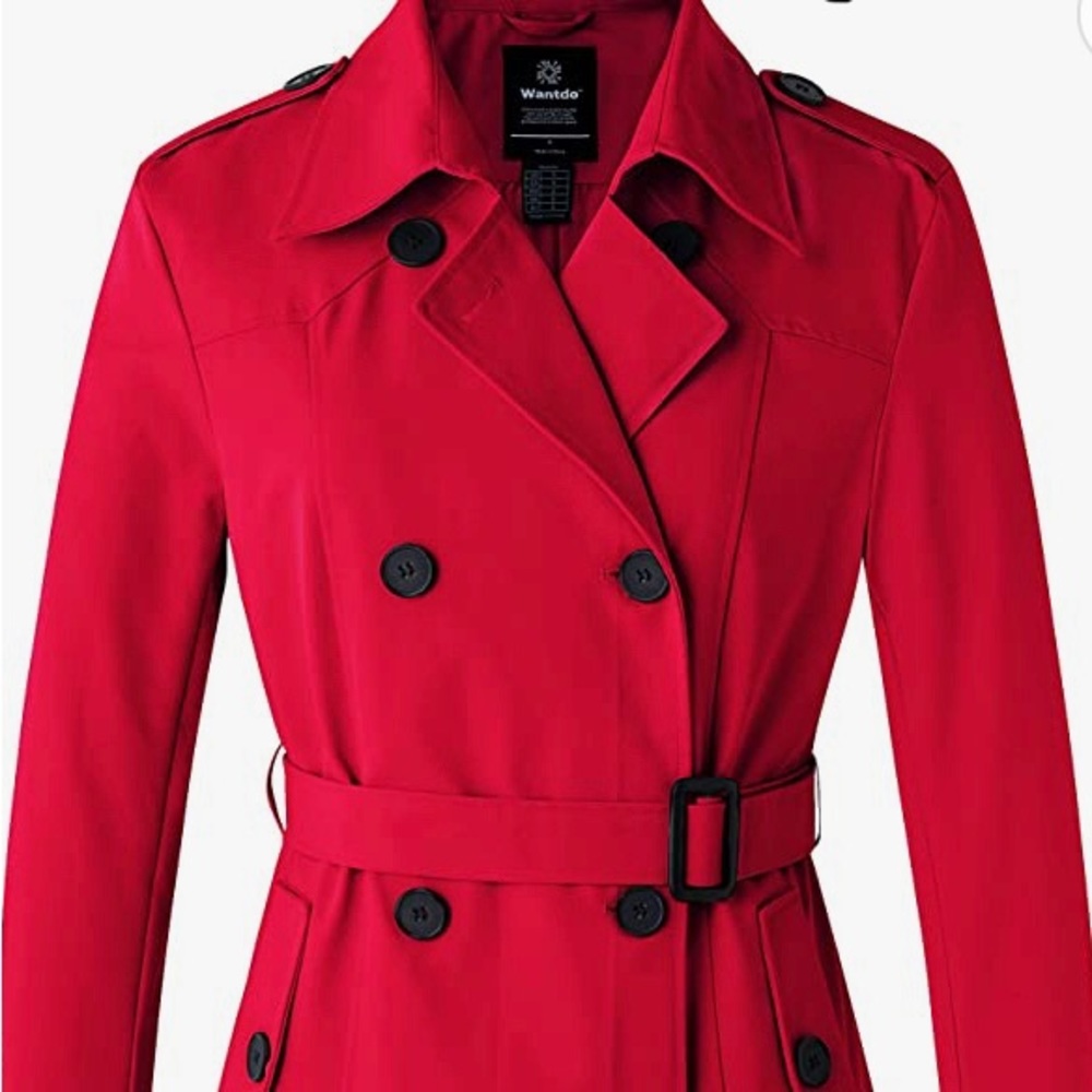 NWT BELTED RED TRENCH COAT SIZE MEDIUM
